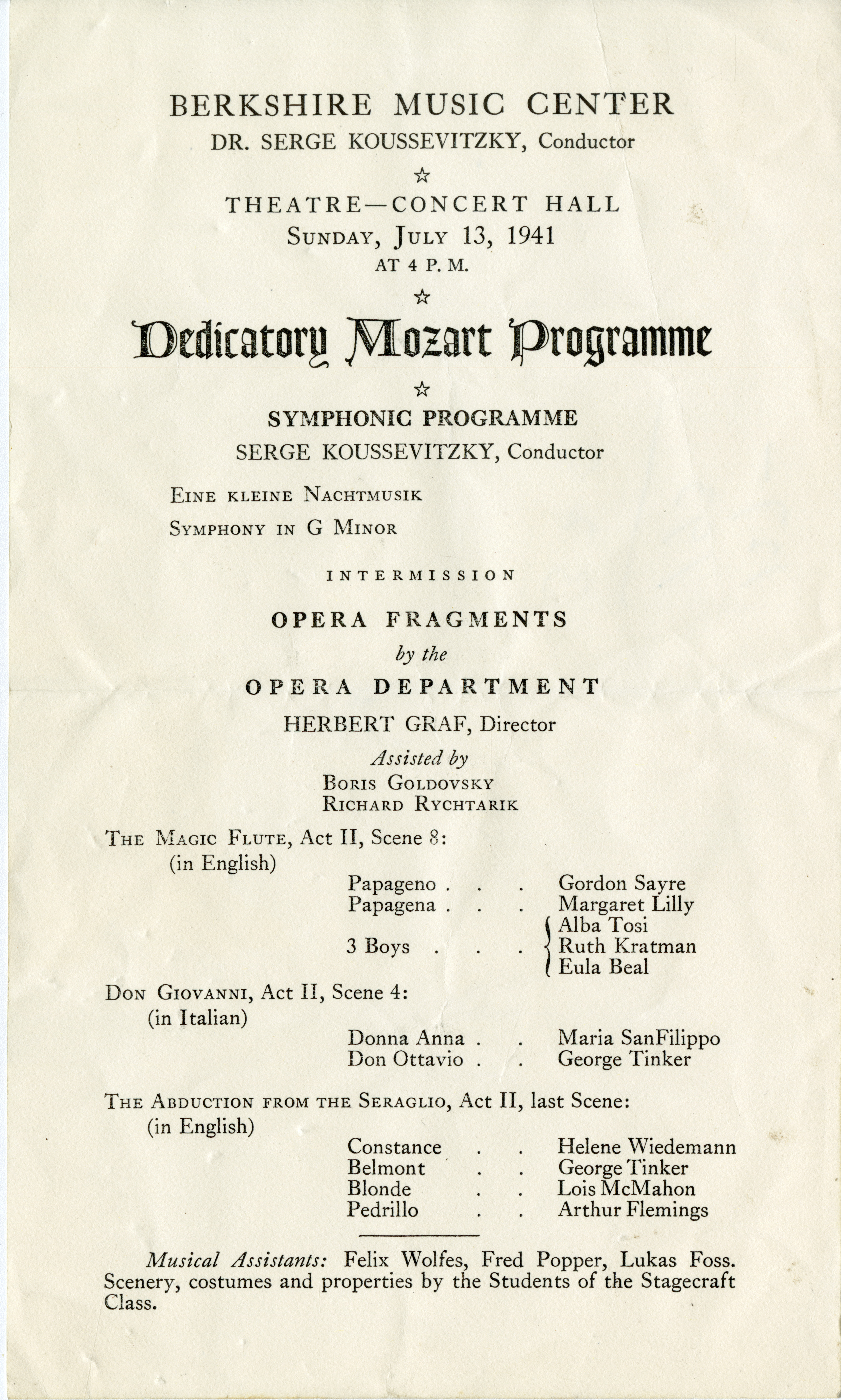Theatre-Concert Hall dedicatory concert program