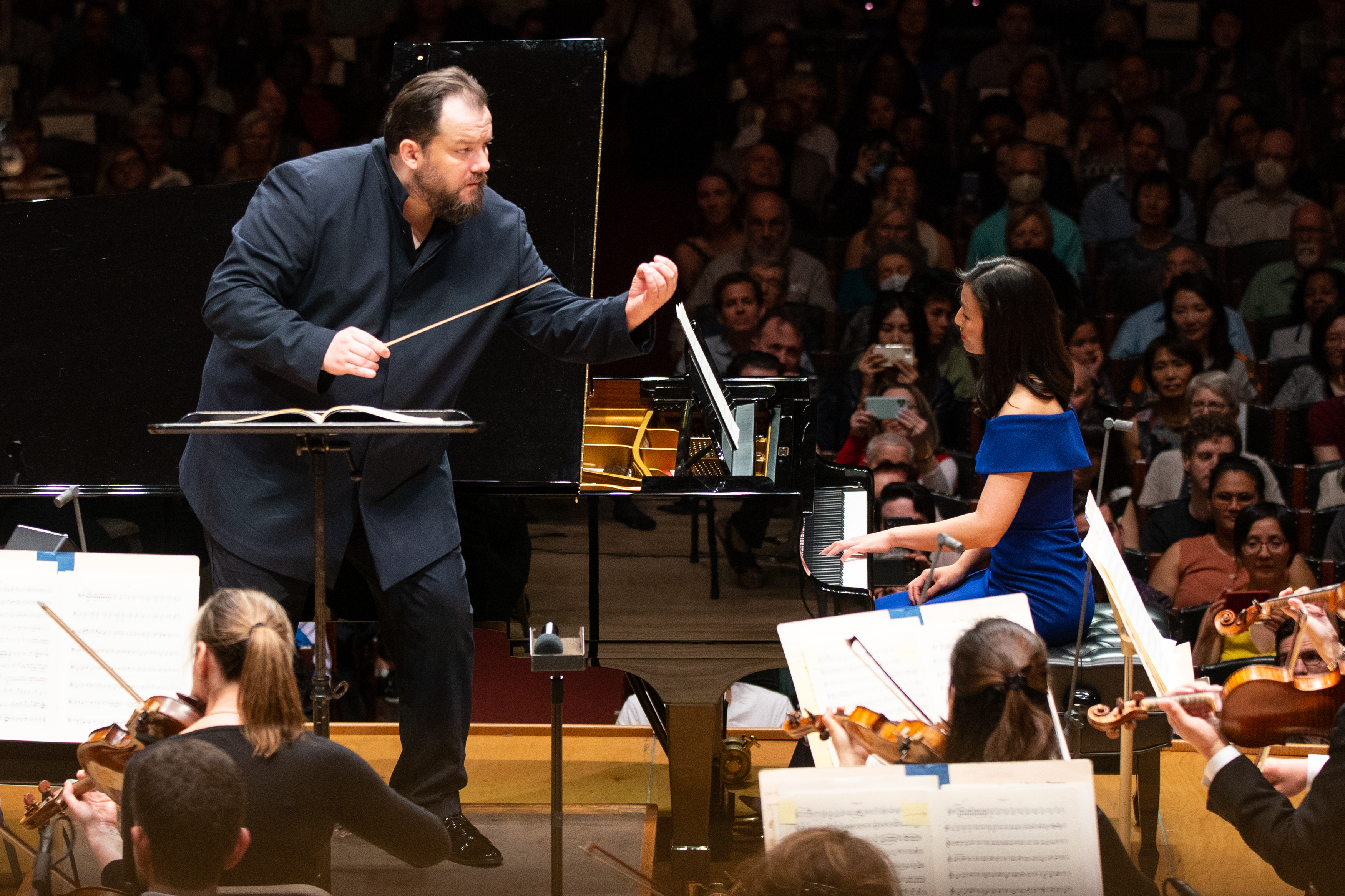 Andris Nelsons conducts Boston Mayor Michelle Wu in a performance of Mozart's Piano Concerto No. 21 with the BSO on May 7, 2023