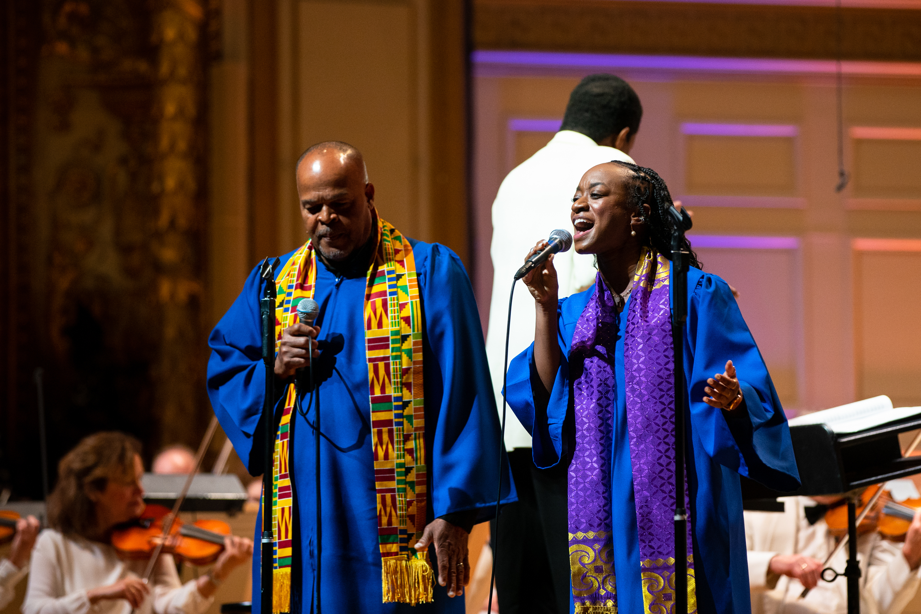 Soloists Sherylynn Sealy and Ray Martin of the Boston Pops Gospel Choir perform at Symphony Hall for Gospel Night