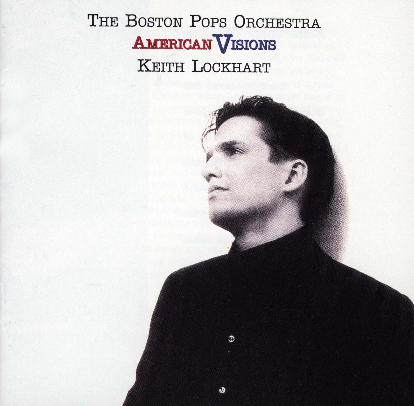 The American Visions album cover shows a black-and-white photo of Keith Lockhart against a white background, gazing into the distance