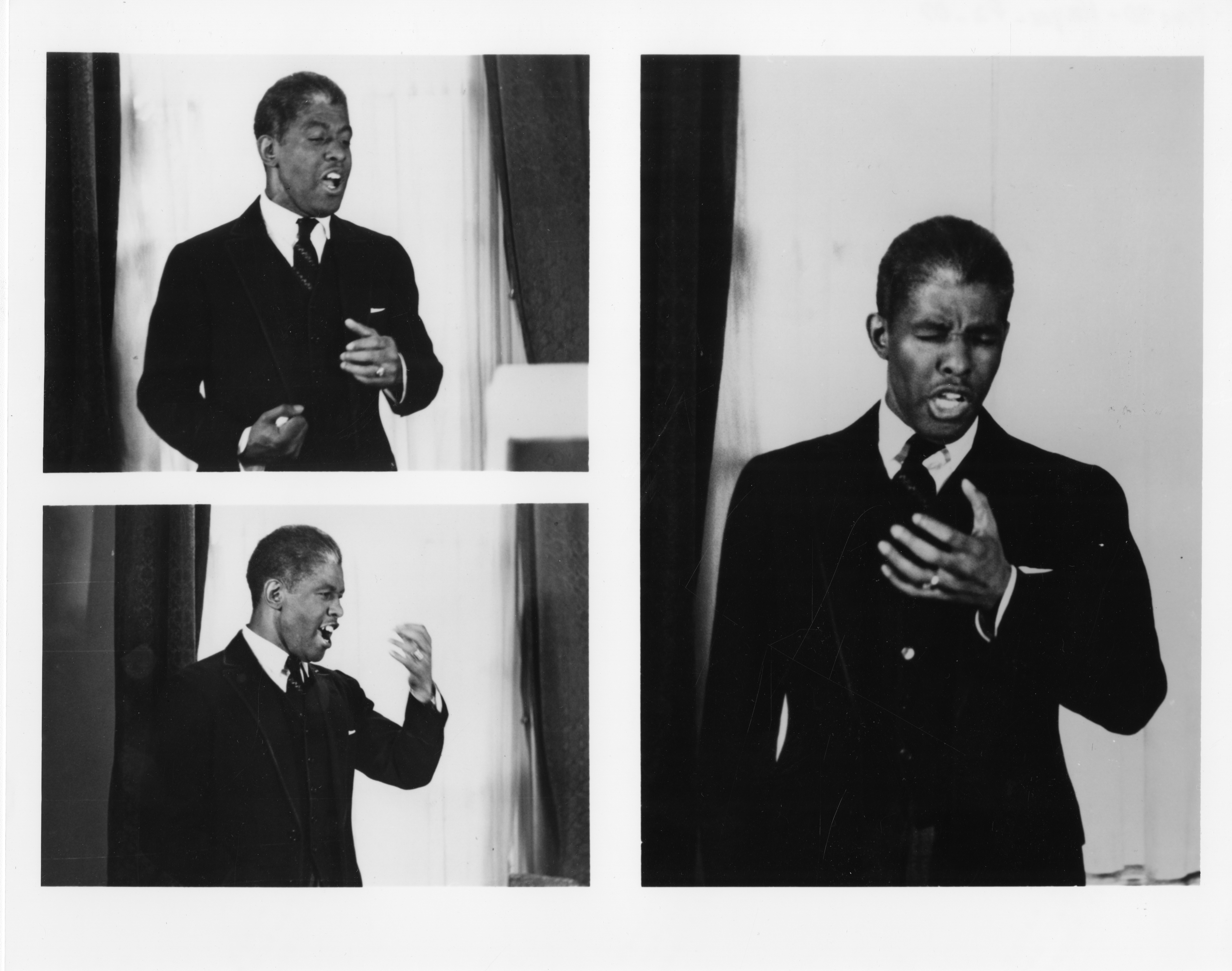 Three views of tenor Roland Hayes singing