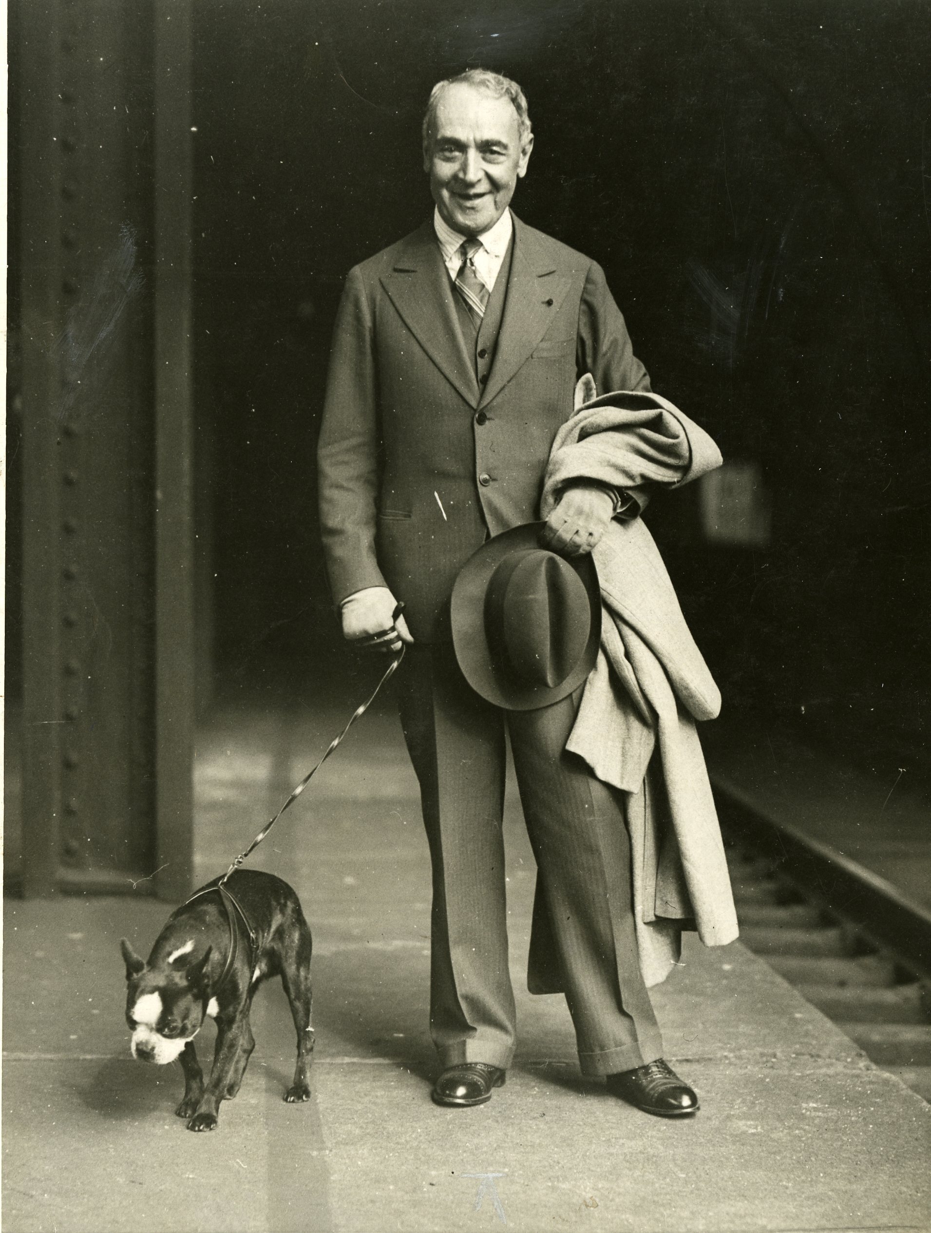 Koussevitzky with his beloved French bulldog, Drolet