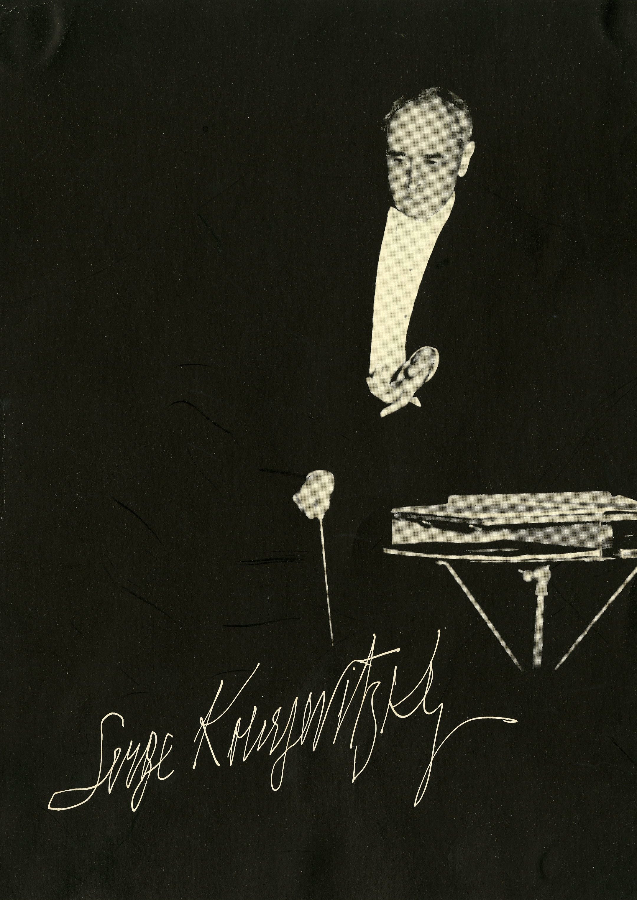 Autographed print of Serge Koussevitzky conducting