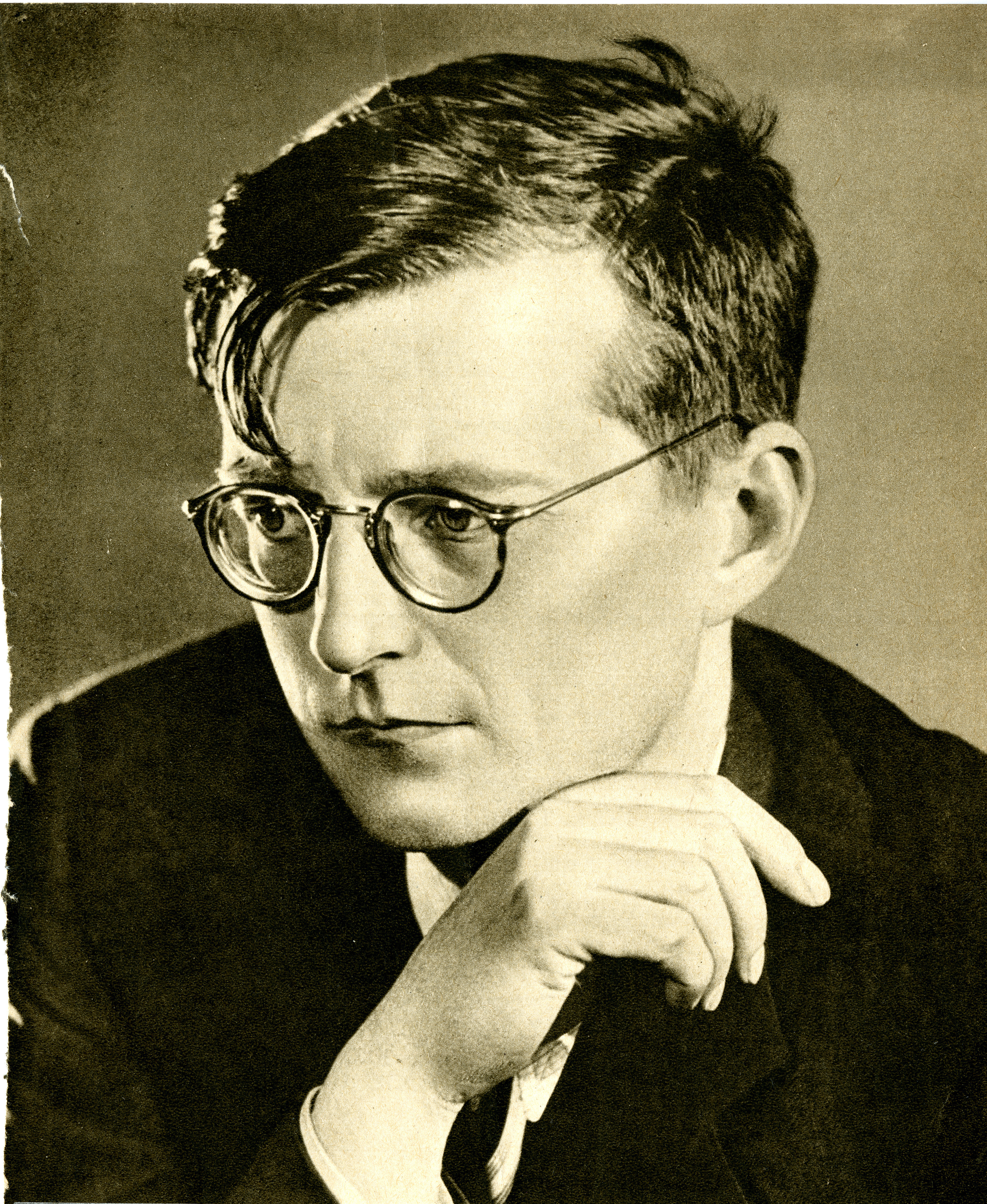 Black and white portrait of Dmitri Shostakovich