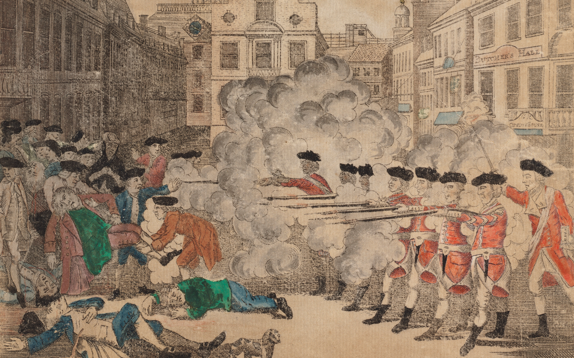 A historical depiction of the Boston massacre.