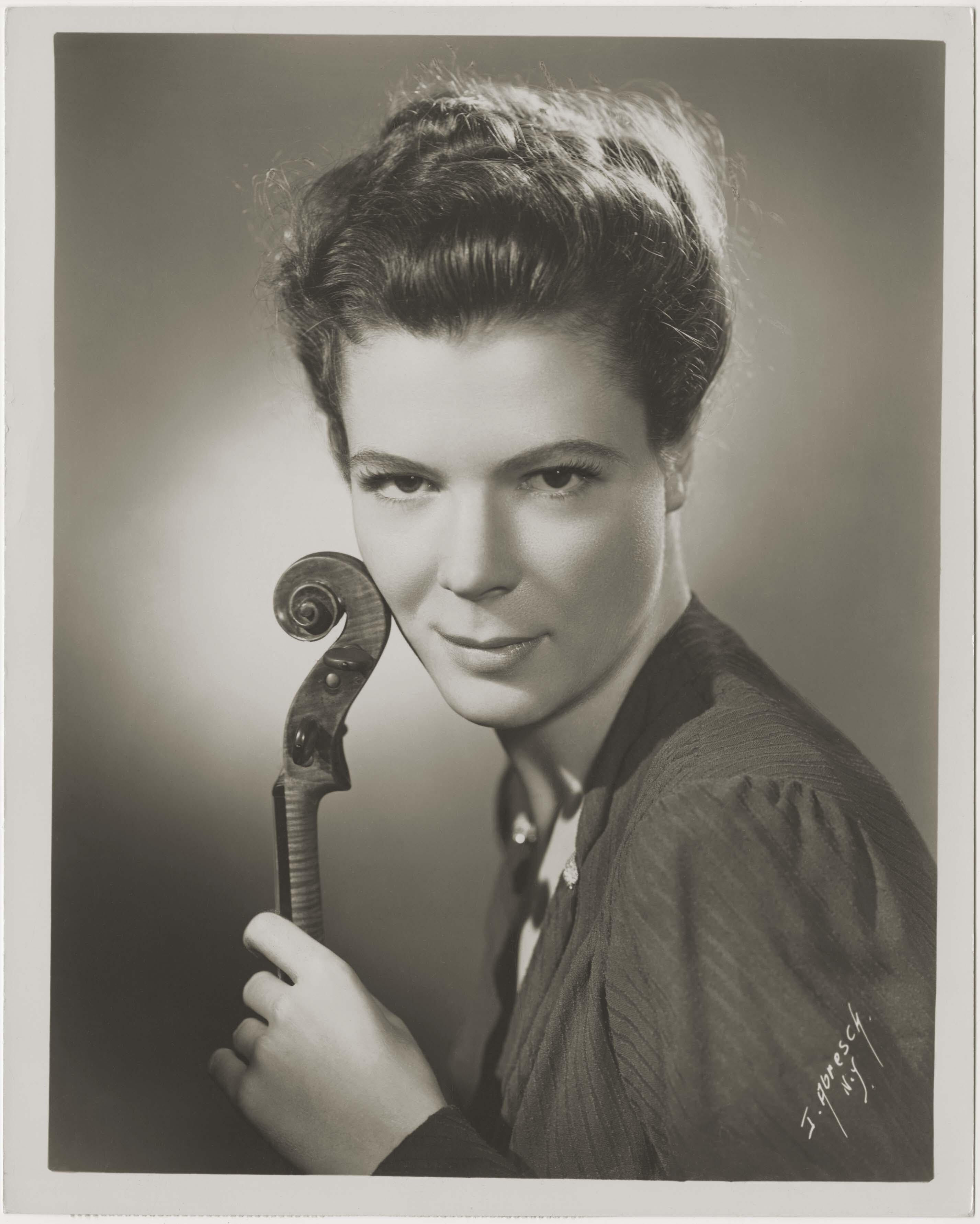 Headshot of Frances Breed with her violin, ca. 1940