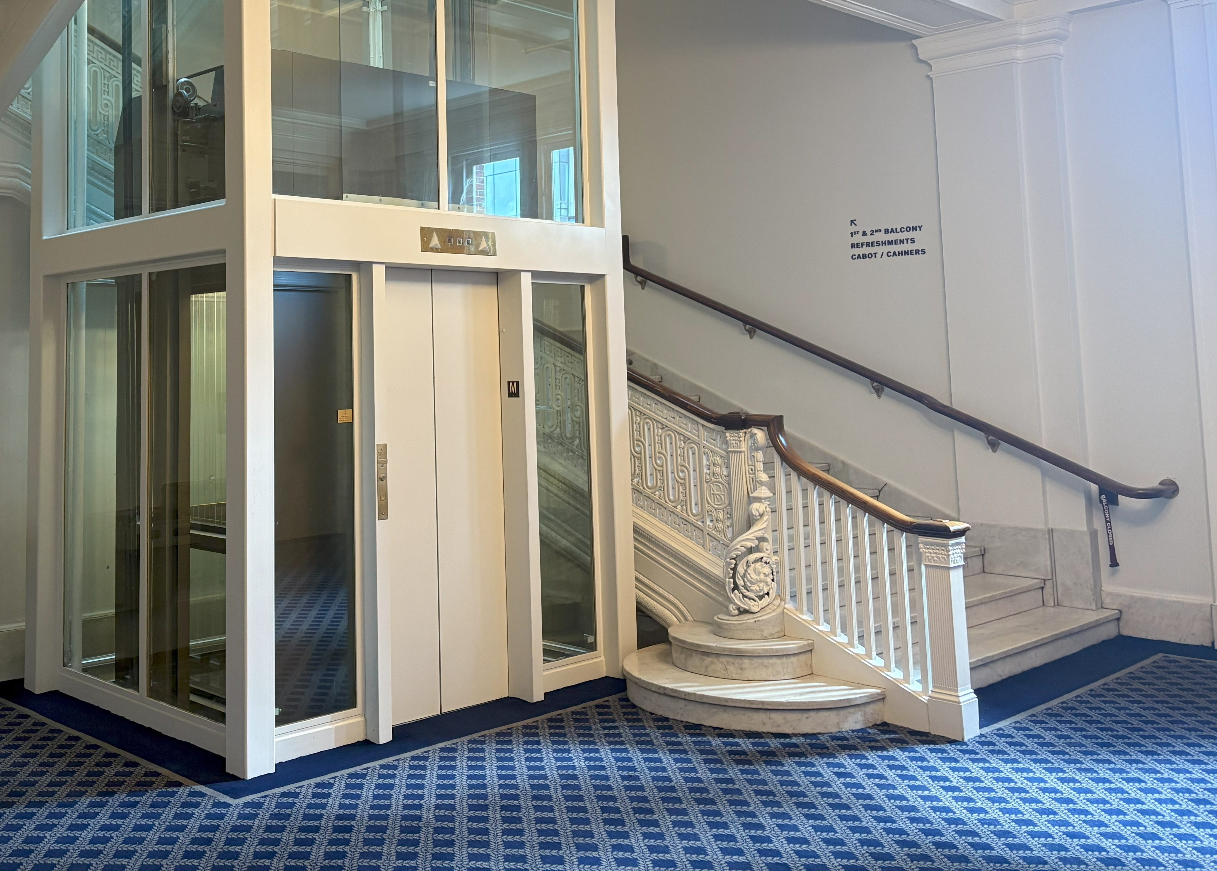 The glass elevator in Symphony Hall