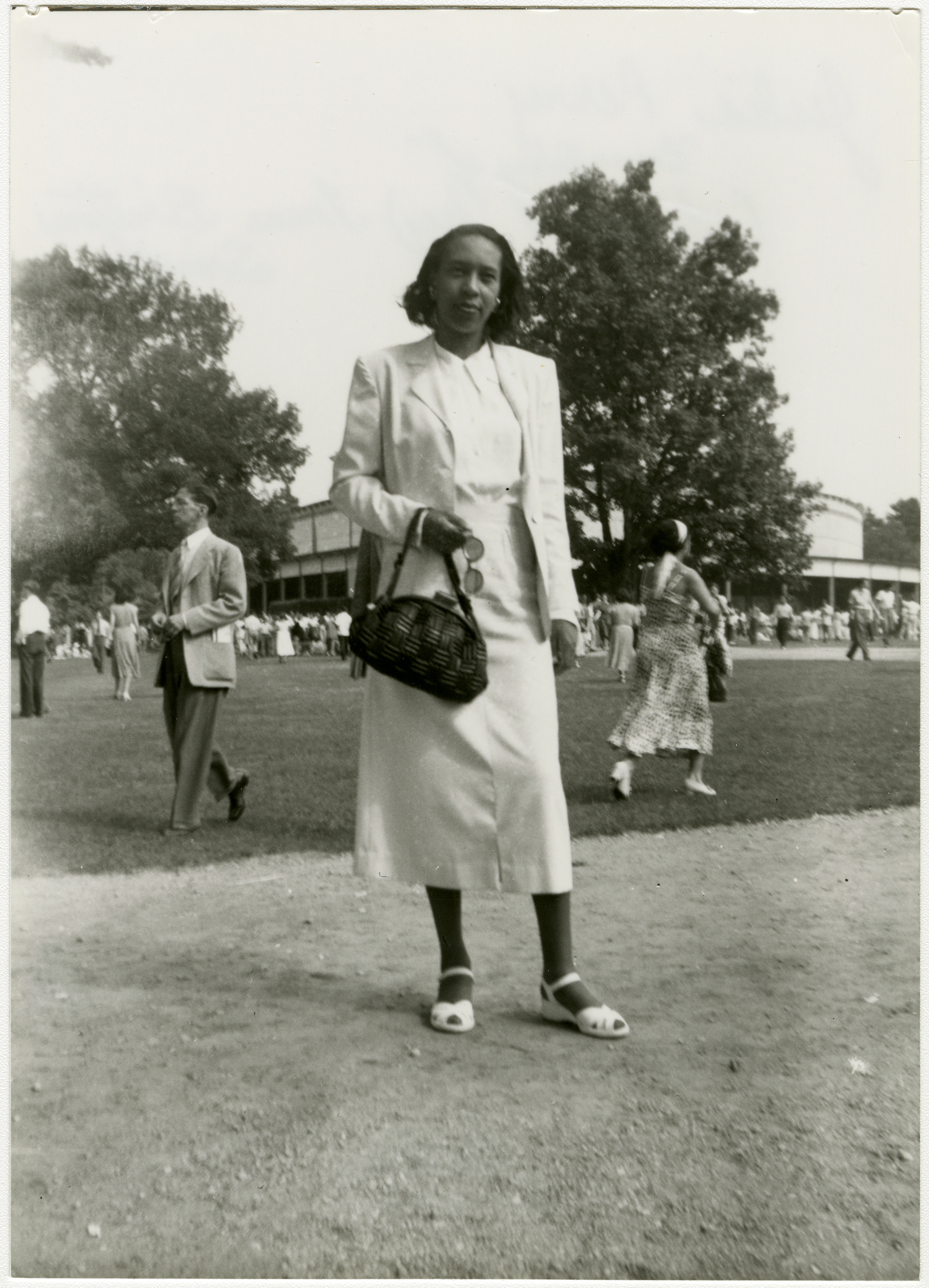 Julia Perry stands in front of the Music Shed on the Tanglewood lawn