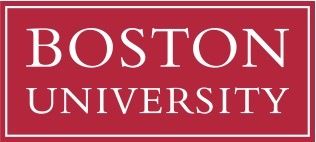 Red rectangular box with white border and Boston University written on it