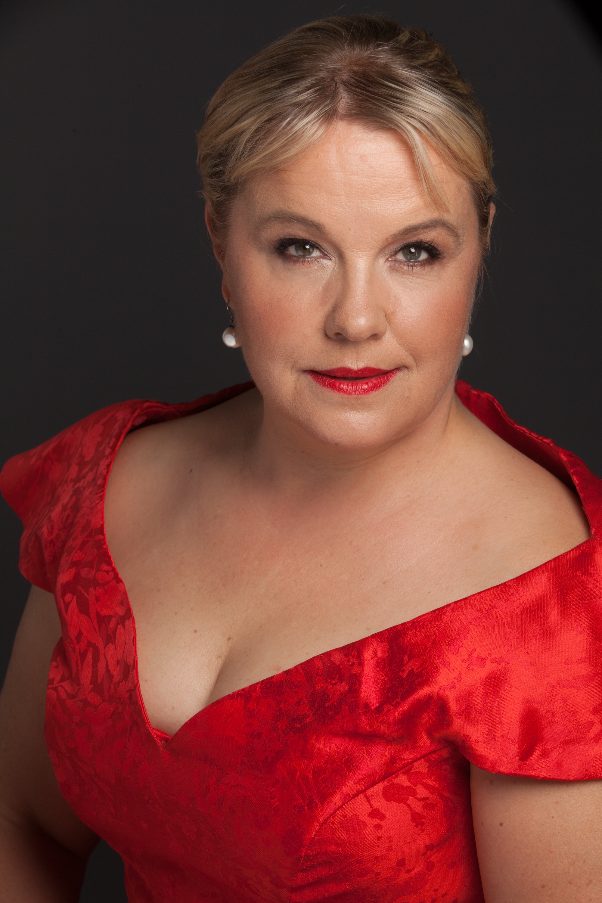 Anu Komsi in a red evening dress