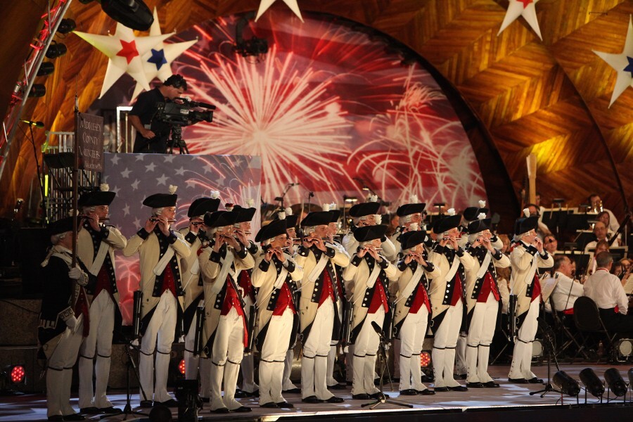 Middlesex County Volunteer Fifes and Drums performing at the Hatch Shell on the Esplanade