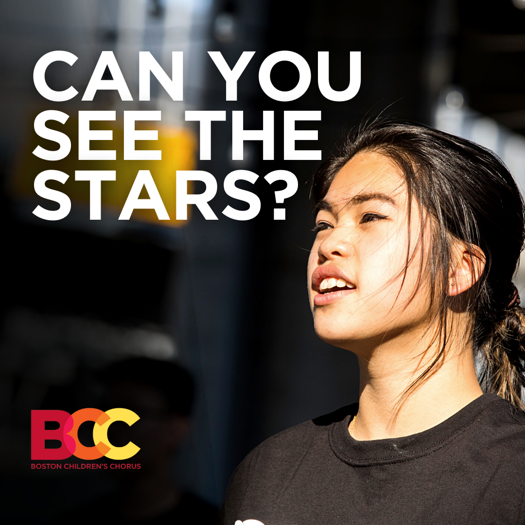 young woman looking up. The words "Can you See the Stars?" are above her head, and the BCC logo is in the lower left hand corner.