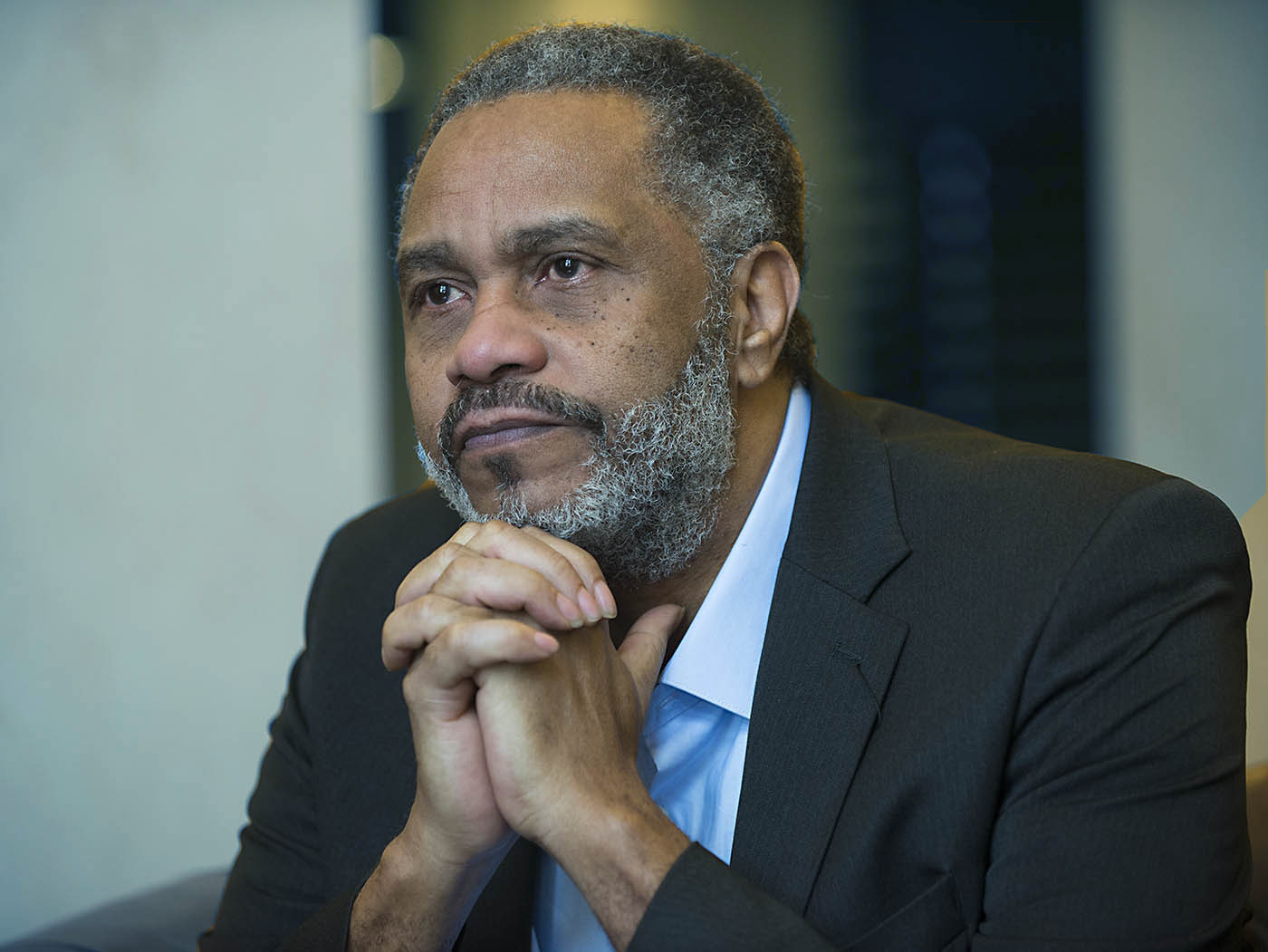 Anthony Ray Hinton sitting with his hands clasped under his chin