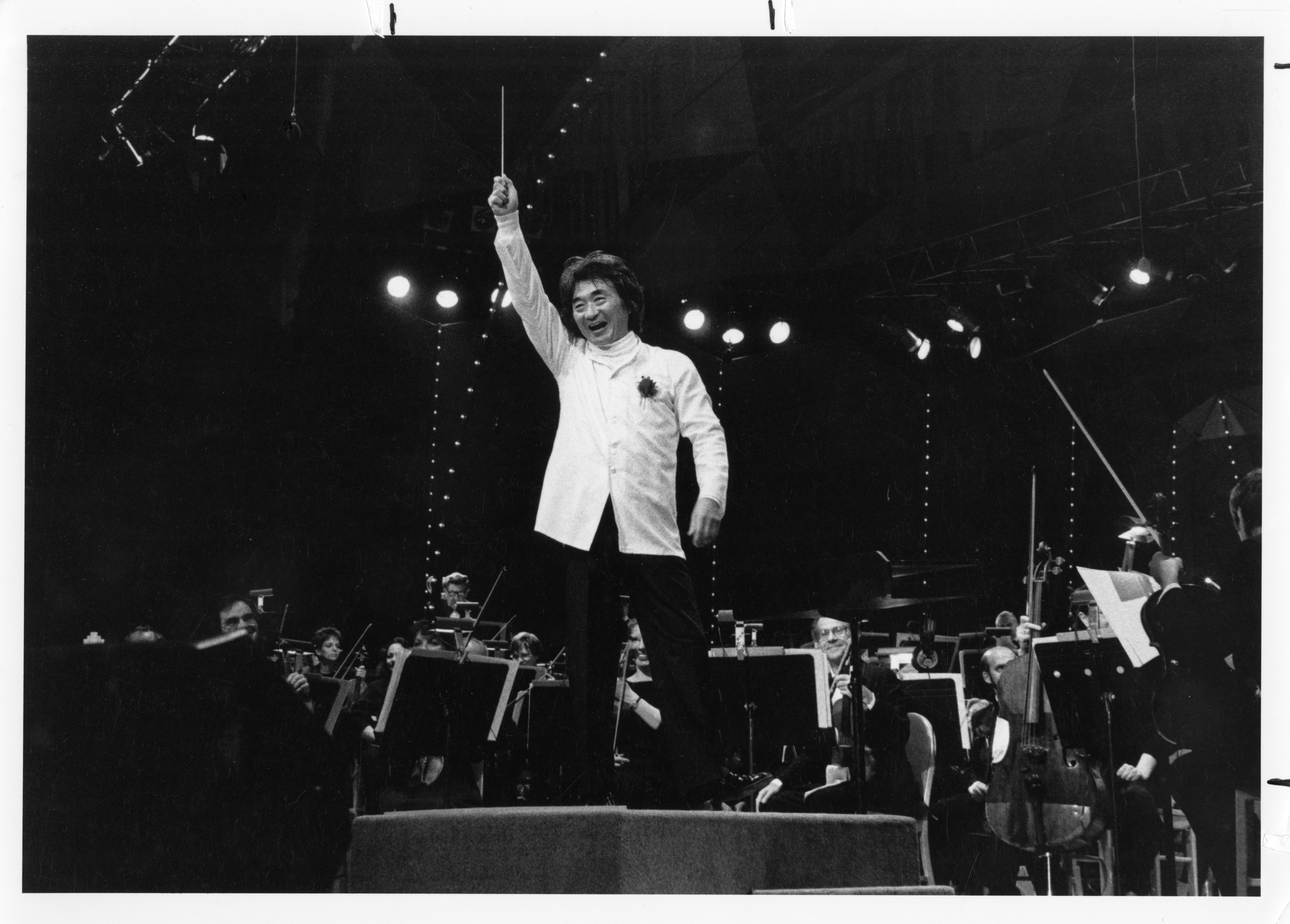S﻿eiji Ozawa conducting during the Bernstein at 70 concert