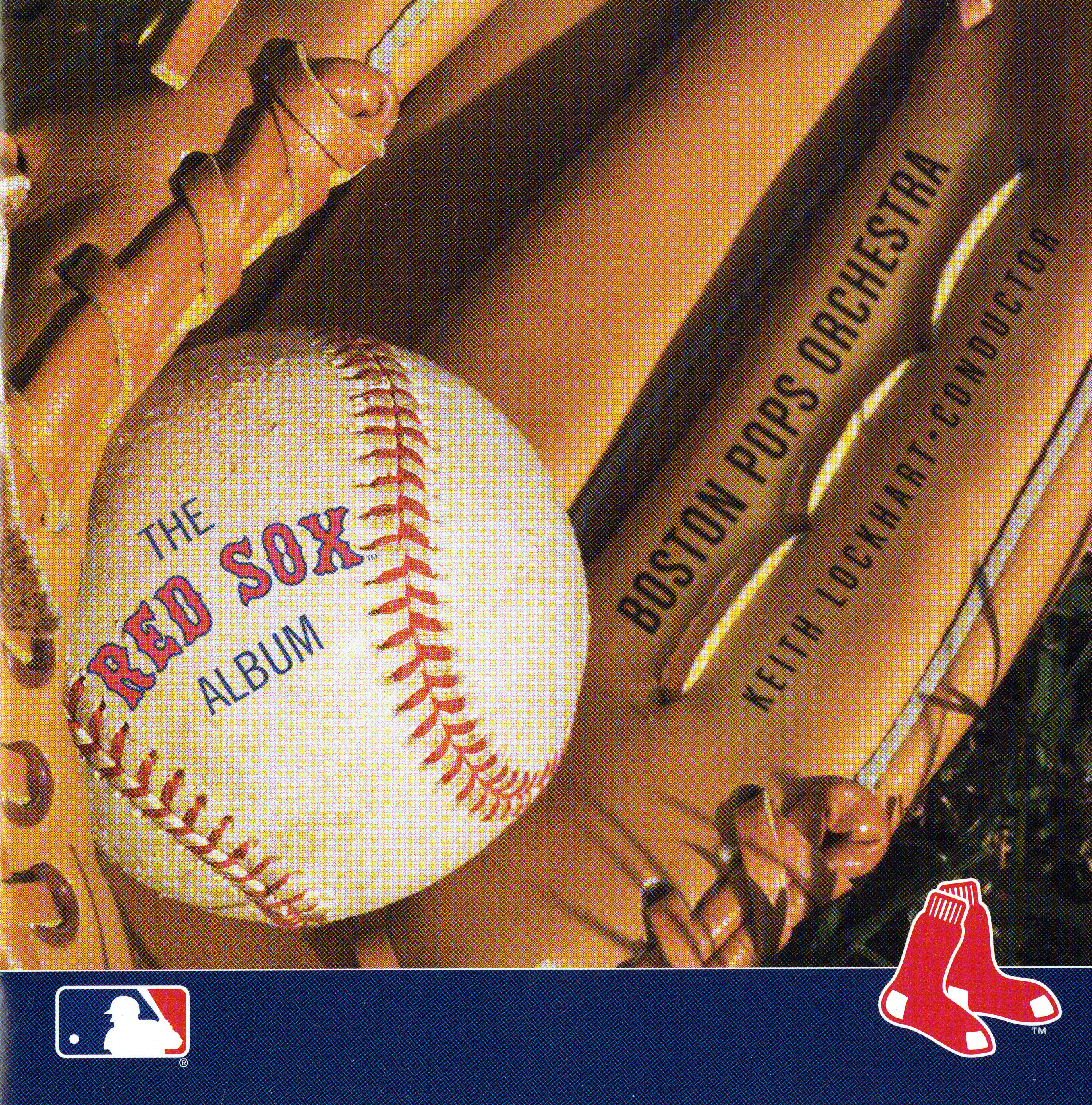 The Red Sox album cover depicts a baseball glove holding a baseball with the album title "The Red Sox Album" centered on the ball