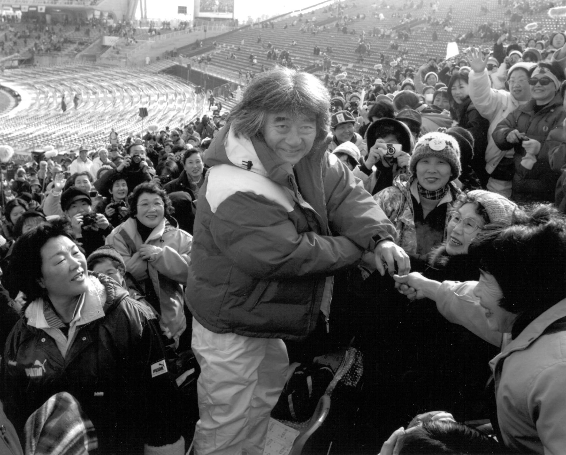 Seiji Ozawa in the crowd at the 1998 Winter Olympics in Nagano, Japan