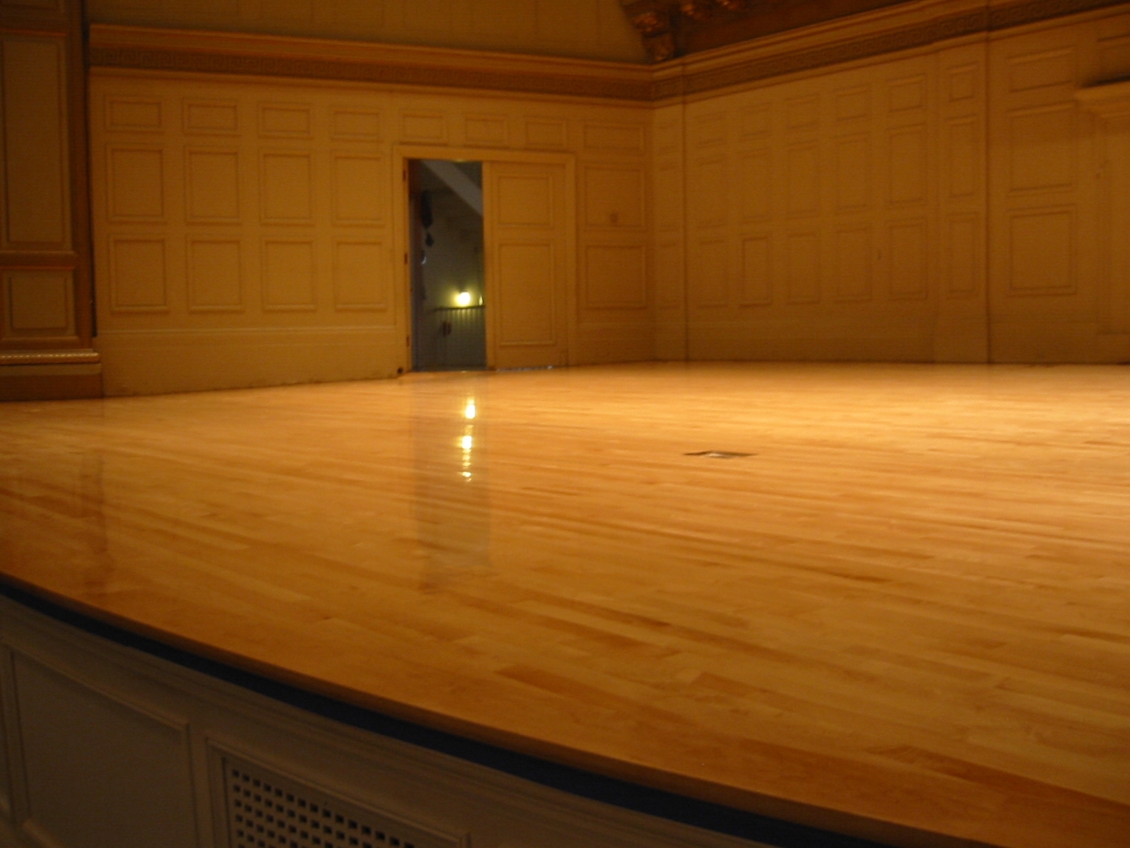 A newly refurbished stage floor gleams in August 2006.