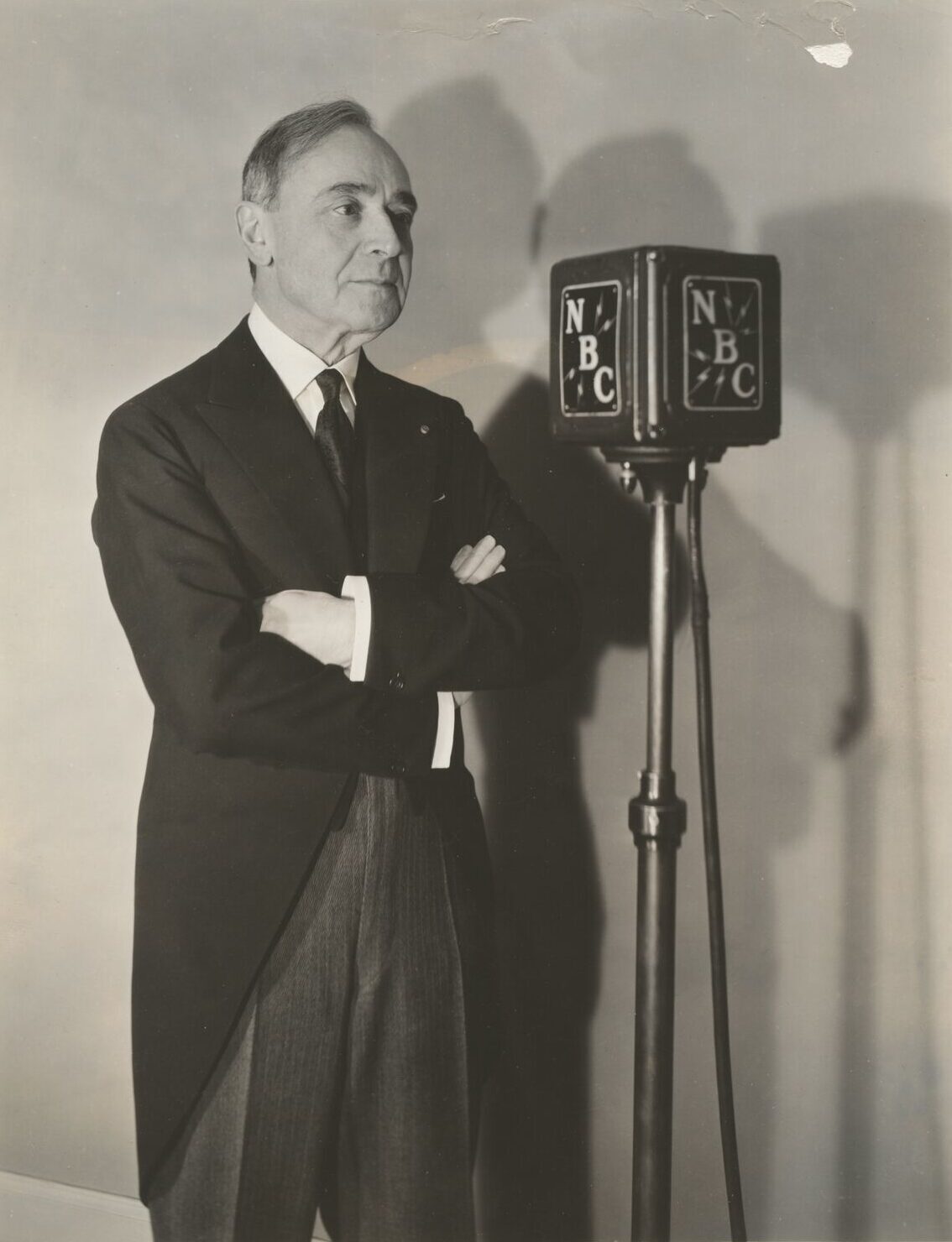 Serge Koussevitzky with NBC microphone